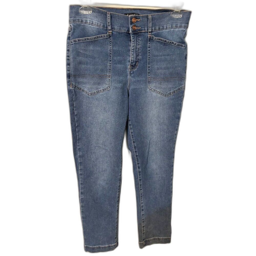 Nanette Lepore Belle High Rise Ankle Slim Jeans Size 12 Blue Stretch Denim